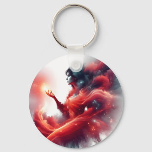 Cosmic Celestial Goddess Abstract Red Cloud Galaxy Key Ring