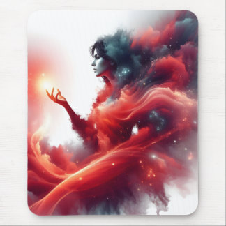 Cosmic Celestial Goddess Abstract Red Cloud Galaxy Mouse Mat