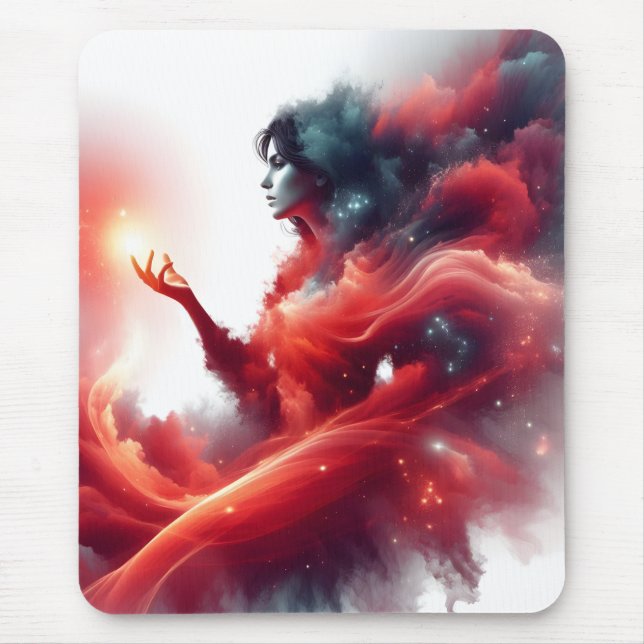 Cosmic Celestial Goddess Abstract Red Cloud Galaxy Mouse Mat (Front)