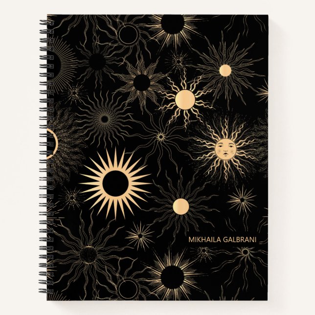Cosmic Celestial Sun Patterns Personalised Notebook (Front)