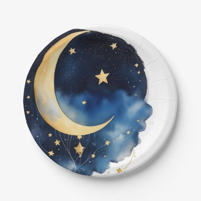 Cosmic Celestial Watercolor Baby Shower Paper Plate (Front)