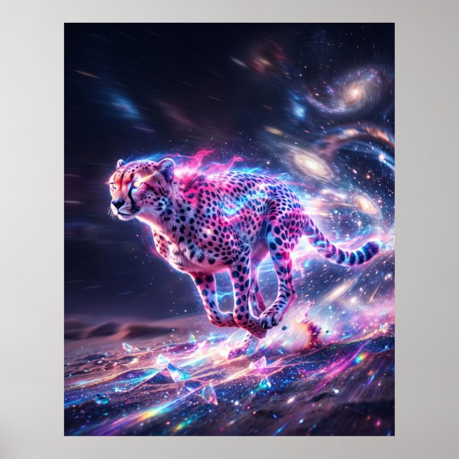 Cosmic Cheetah Sprinting Speed of Light Poster (Front)
