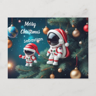 Cosmic Christmas Astronaut Celebrating Xmas Holiday Postcard