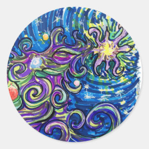 Cosmic Christmas Tree Classic Round Sticker