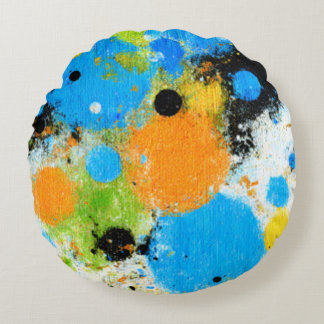 Cosmic Chromatic Splatter: Abstract Orbit Round Cushion