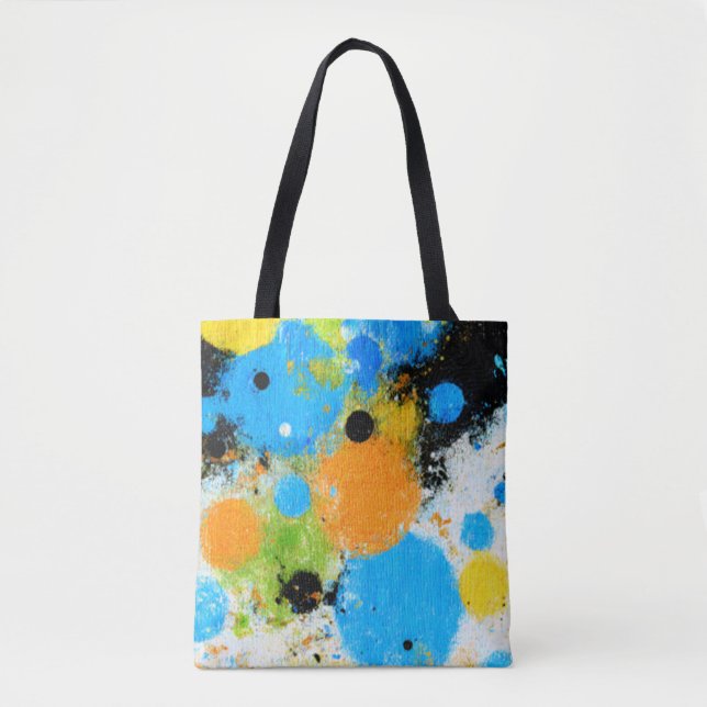 Cosmic Chromatic Splatter: Abstract Orbit Tote Bag (Front)