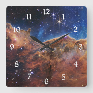 Cosmic Cliffs in Carina Nebula Space NASA Webb  Square Wall Clock