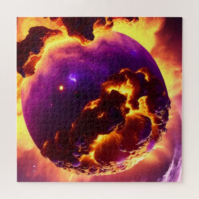 Cosmic Closeup of Orange Purple Exploding Nebula Jigsaw Puzzle (Horizontal)