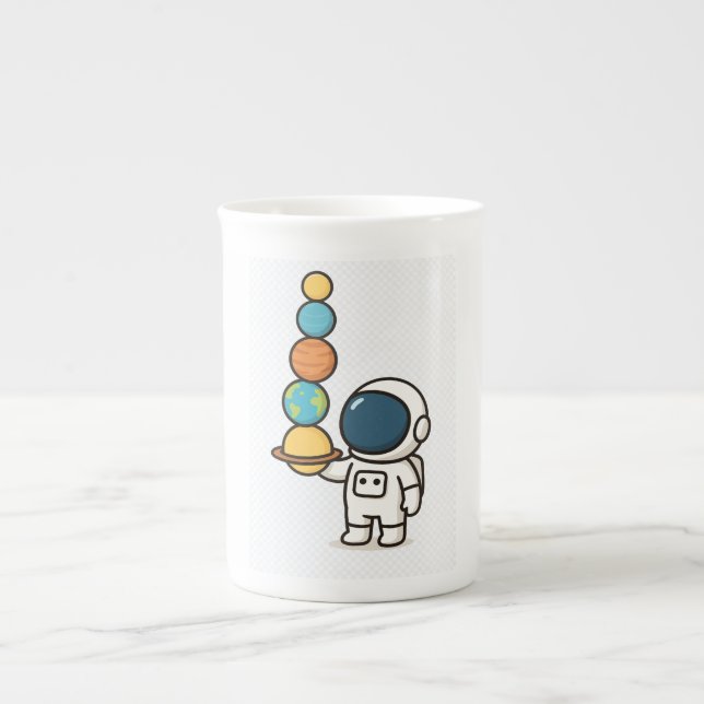 Cosmic Coffee Companion – Cute  Astronaut  Bone China Mug (Front)