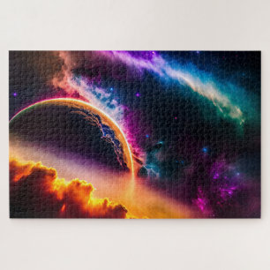 Cosmic Colourful Clouds and Stars in Outer Space Jigsaw Puzzle