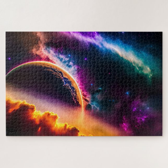 Cosmic Colourful Clouds and Stars in Outer Space Jigsaw Puzzle (Horizontal)