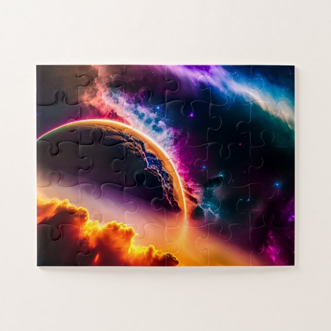 Cosmic Colourful Clouds with Fun Planet Landscape Jigsaw Puzzle (Horizontal)