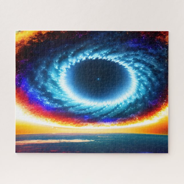 Cosmic Colourful Galaxy Hurricane Over Water Plane Jigsaw Puzzle (Horizontal)