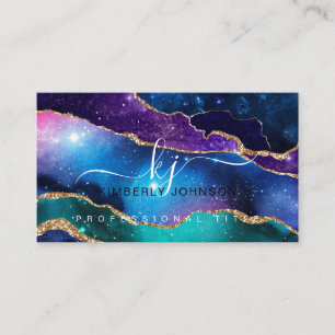 Cosmic Colours Faux Gold Glitter Agate Professiona Business Card