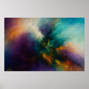 Cosmic Convergence Turquoise Burst in Fiery Nebula Poster