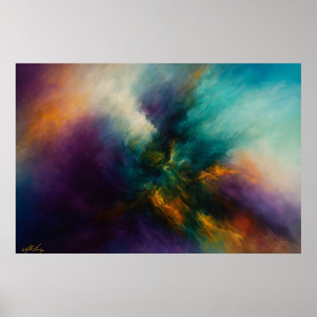 Cosmic Convergence Turquoise Burst in Fiery Nebula Poster (Front)