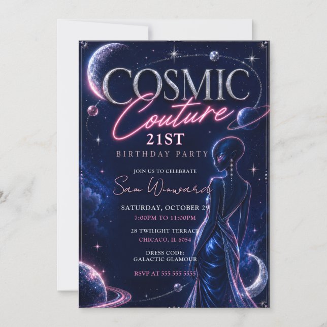 Cosmic Couture 21st Birthday Party Invitation (Front)
