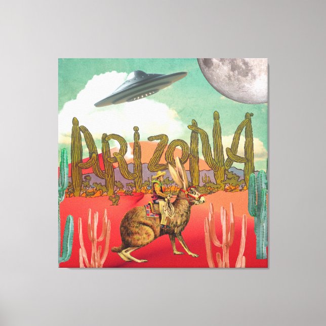 Cosmic Cowboy Arizona Jackalope Surreal Collage Canvas Print (Front)