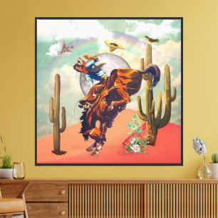 Cosmic Cowboy Bucking Horse Surreal Collage Canvas Print