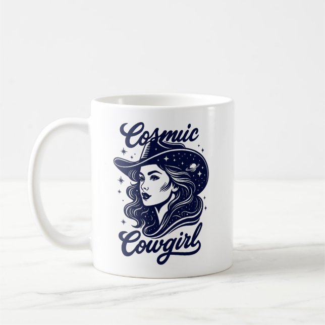 Cosmic Cowgirl Retro Western Space Aesthetic Mug (Left)