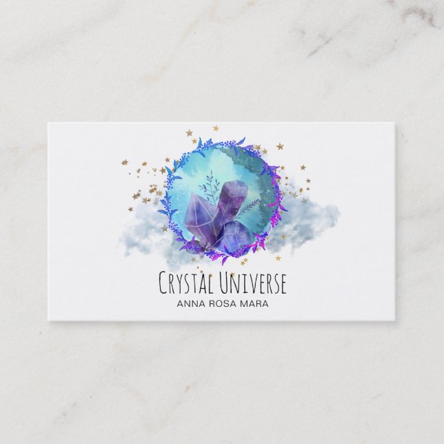 *~* Cosmic Crystal Gold Stars Gemstone Universe Business Card (Front)