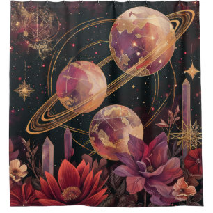 Cosmic Crystal Ringed Planet Fantasy Art (11) Shower Curtain