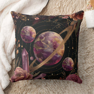 Cosmic Crystal Ringed Planet Fantasy Art (1) Cushion