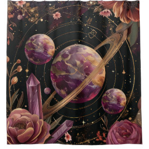 Cosmic Crystal Ringed Planet Fantasy Art (1) Shower Curtain