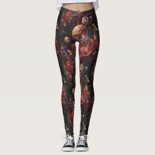 Cosmic Crystal Ringed Planet Fantasy Art (3) Leggings