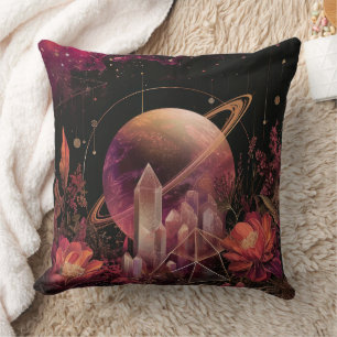 Cosmic Crystal Ringed Planet Fantasy Art (4) Cushion