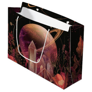 Cosmic Crystal Ringed Planet Fantasy Art (4) Large Gift Bag