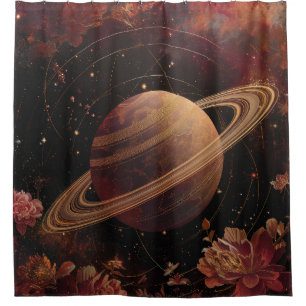 Cosmic Crystal Ringed Planet Fantasy Art (5) Shower Curtain
