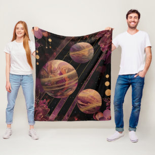Cosmic Crystal Ringed Planet Fantasy Art (6) Fleece Blanket