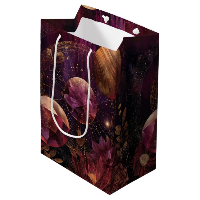 Cosmic Crystal Ringed Planet Fantasy Art (7) Medium Gift Bag (Front Angled)