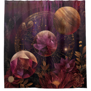 Cosmic Crystal Ringed Planet Fantasy Art (7) Shower Curtain