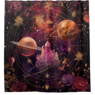 Cosmic Crystal Ringed Planet Fantasy Art (8) Shower Curtain