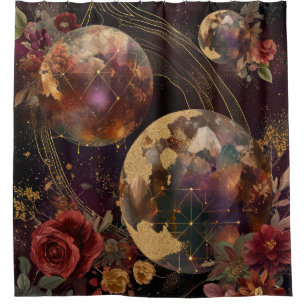 Cosmic Crystal Ringed Planet Fantasy Art (9) Shower Curtain