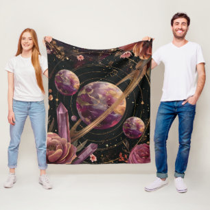 Cosmic Crystal Ringed Planet Fantasy Art Fleece Blanket
