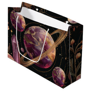 Cosmic Crystal Ringed Planet Fantasy Art Large Gift Bag