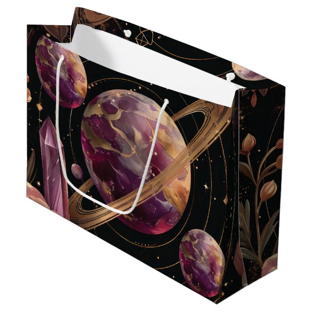 Cosmic Crystal Ringed Planet Fantasy Art Large Gift Bag (Front Angled)