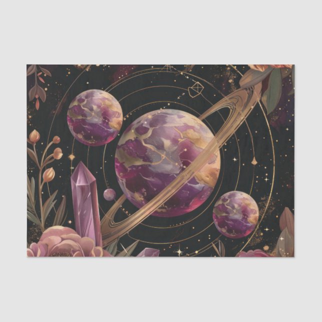 Cosmic Crystal Ringed Planet Fantasy Art Tissue Paper (Front)