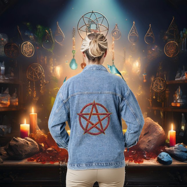 Cosmic Dance: Garnet Pentagram Denim Jacket (Creator Uploaded)