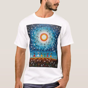 Cosmic Dance - Surreal Warli Landscape T-Shirt