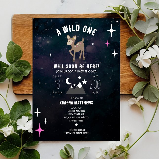 Cosmic Deer Wild One Pink Girl Baby Shower Invitation (Creator Uploaded)