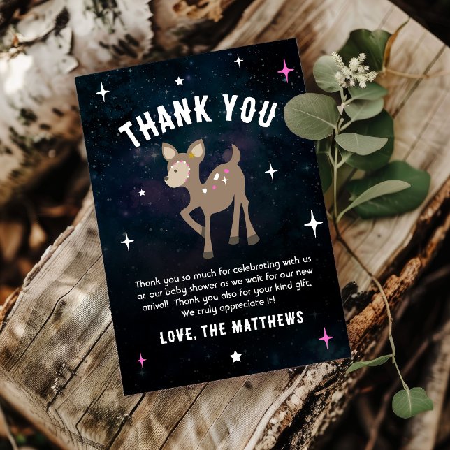 Cosmic Deer Wild One Pink Girl Baby Shower Thank You Card (Creator Uploaded)