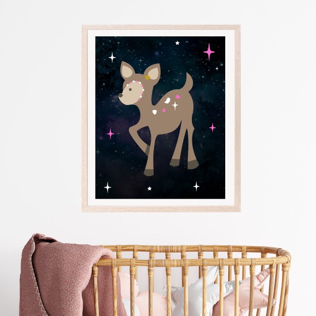 Cosmic Deer Wild One Pink Girl Nursery Poster (Creator Uploaded)