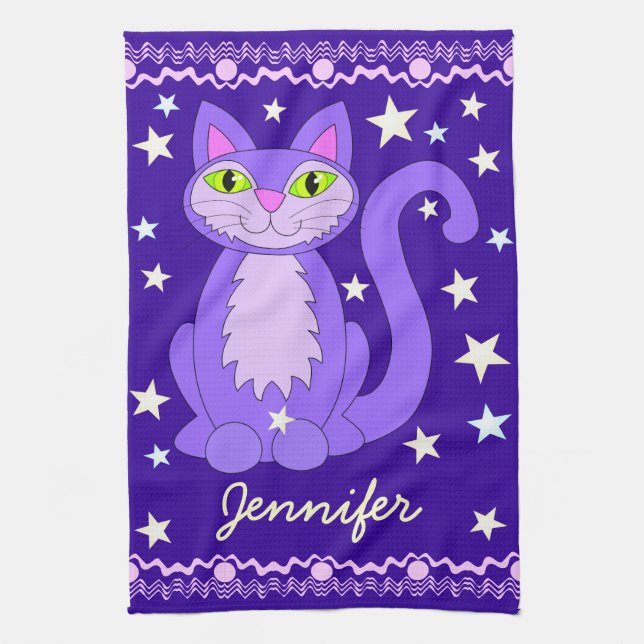 Cosmic Design Cat Personalised Name Kitchen Towels (Vertical)