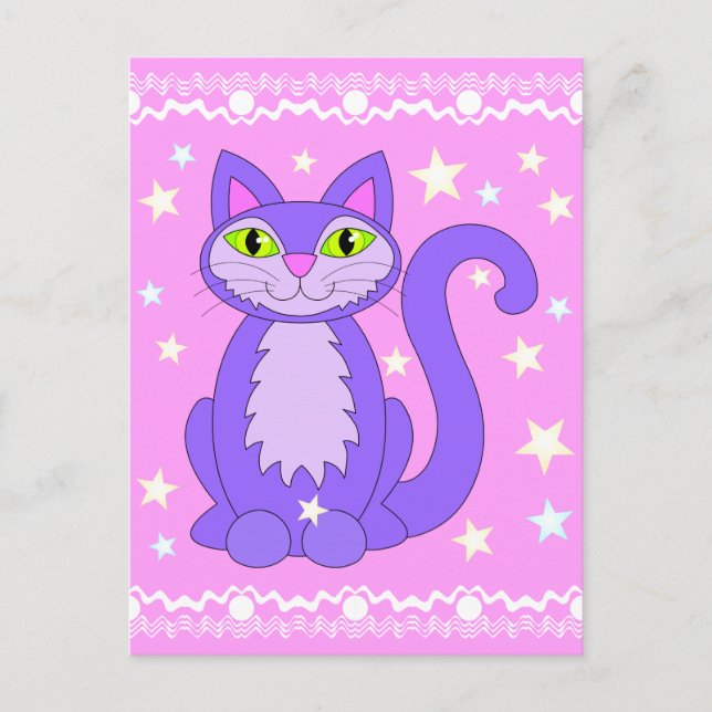 Cosmic Design Cat Stars Art Postcard Vertical Pink (Front)