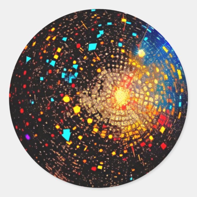 Cosmic Disco: Groovy Lino Cut Artwork Classic Round Sticker (Front)