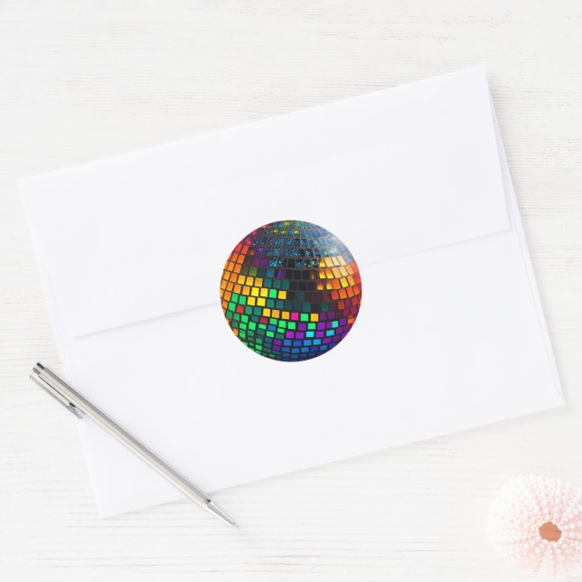 Cosmic Disco: Groovy Lino Cut Artwork Classic Round Sticker (Envelope)